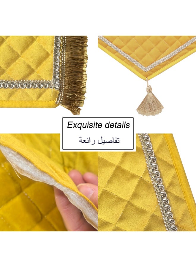 Velvet Muslim Prayer Mat Thick Soft, Soft Prayer Rug,Prayer Rug with Tassels, Foldable Flannel Prayer Rug for Men & Women, Prayer Mats for Ramadans Eid, Daily Salah, Yellow - Image 3
